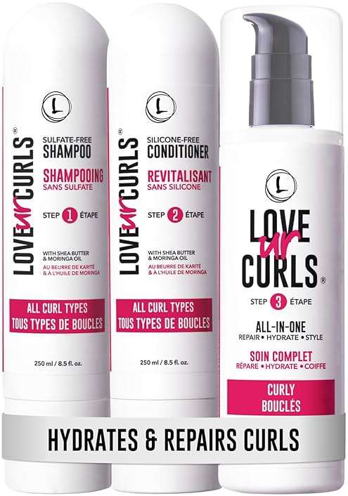 Love Ur Curls - Shampoo & Conditioner Set with All in One Curl Cream Styler for Curly Hair, 3 Step System for Repair and Moisturizing - Image 1