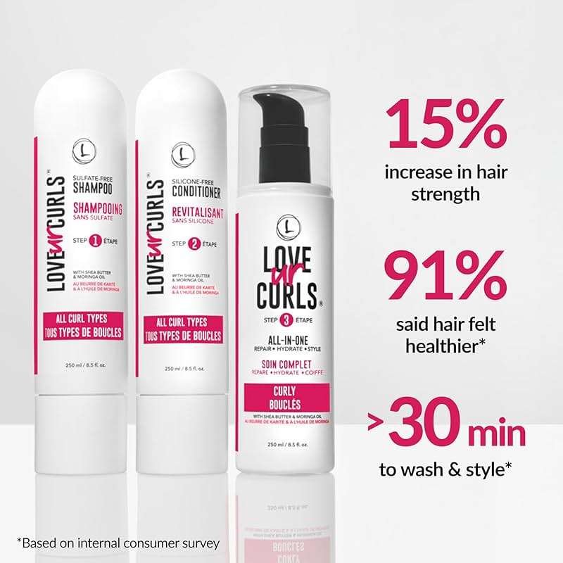 Love Ur Curls - Shampoo & Conditioner Set with All in One Curl Cream Styler for Curly Hair, 3 Step System for Repair and Moisturizing - Image 3