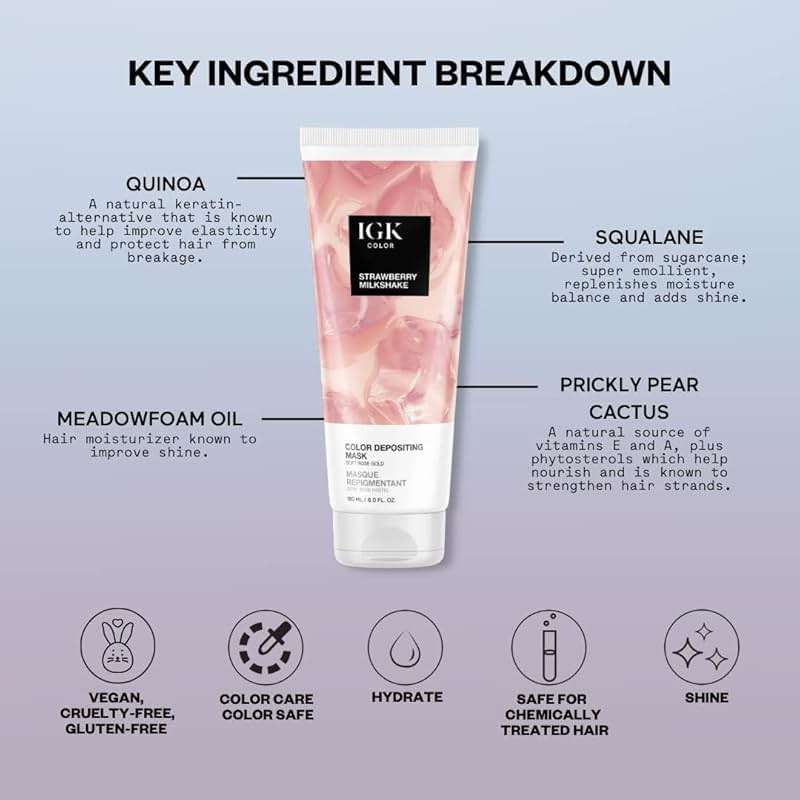 IGK Strawberry Milkshake | Soft Rose Gold Hair Gloss + Color Depositing Mask | Boost Shine, Enhance Pink Tones, Refresh Color | Semi Permanent Conditioning Treatment | Vegan | 6 oz - Image 6