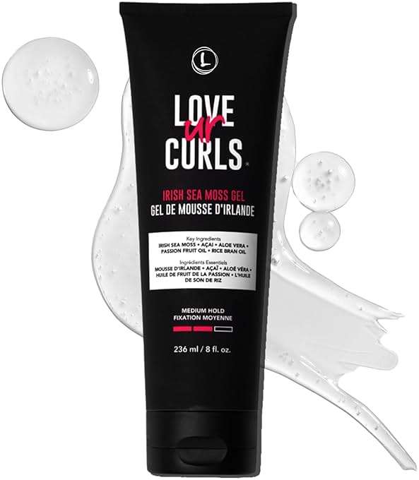 Love Ur Curls Irish Sea Moss Hair Gel, Medium Hold Hair Styling Curling Gel for Defined Curly Hair, Waves & Coils, Vegan, Cruelty Free, 236mL - Image 1