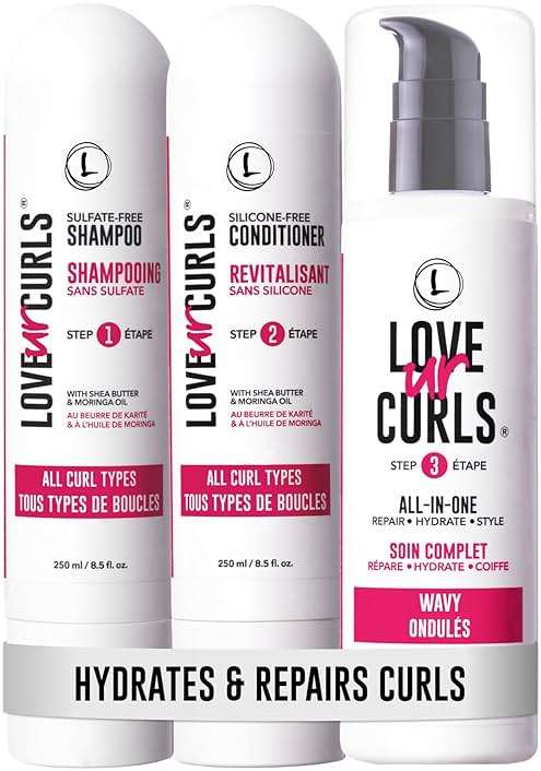 Love Ur Curls - Shampoo & Conditioner Set with All in One Curl Cream Styler for Wavy Hair, 3 Step System for Repair and Moisturizing - Image 1