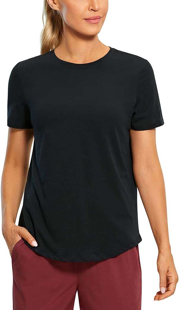 CRZ YOGA Pima Cotton Crewneck T-Shirts for Women - Workout Casual Yoga Athletic Short Sleeve Shirts Soft Crewneck Hip Tops - Image 1