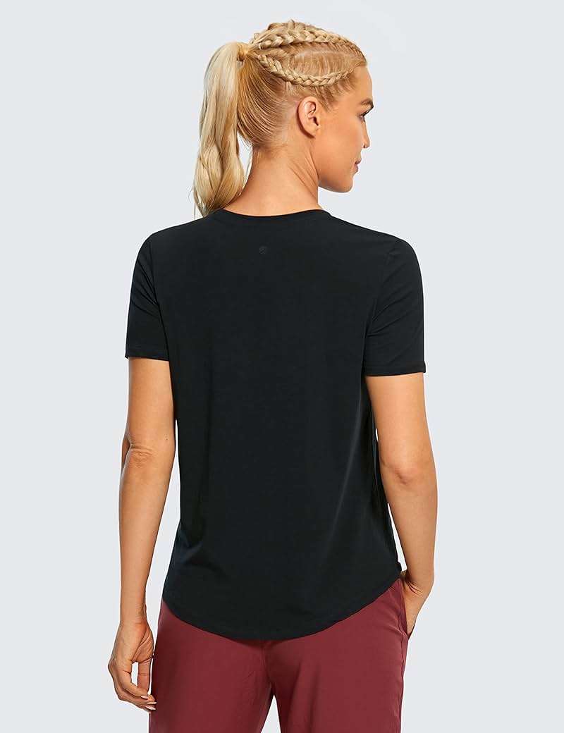 CRZ YOGA Pima Cotton Crewneck T-Shirts for Women - Workout Casual Yoga Athletic Short Sleeve Shirts Soft Crewneck Hip Tops - Image 2