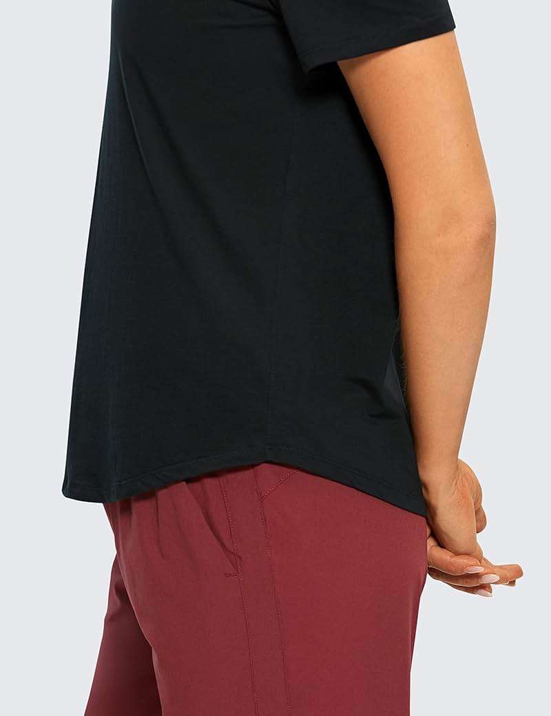 CRZ YOGA Pima Cotton Crewneck T-Shirts for Women - Workout Casual Yoga Athletic Short Sleeve Shirts Soft Crewneck Hip Tops - Image 4