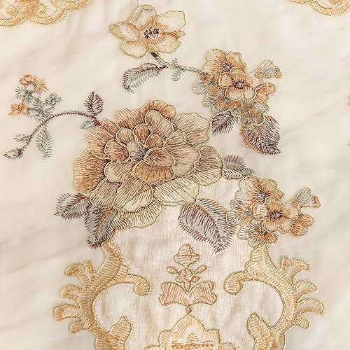 ELKCA European Style Luxury Beige Embroidered Sheer Curtain for Living Room Elegant Floral Tulle Curtains for Bedroom,Grommet Top,W52inch by L84inch,2 Panels - Image 6