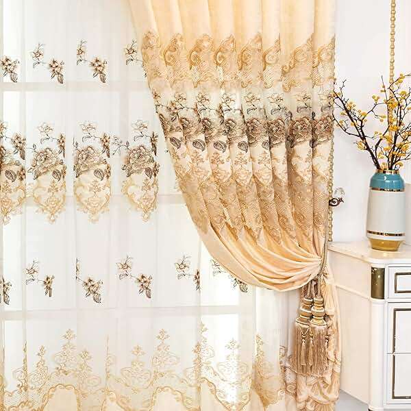 ELKCA European Style Luxury Beige Embroidered Sheer Curtain for Living Room Elegant Floral Tulle Curtains for Bedroom,Grommet Top,W52inch by L84inch,2 Panels - Image 8