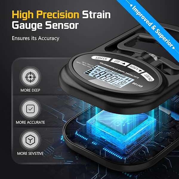 Hand Grip Strength Tester Trainer - Electronic Hand Dynamometer Forearm Grip Strengthener Exerciser Digital Training Gauge 265 Lbs 120 Kgs for Sport Home School Use - Image 4