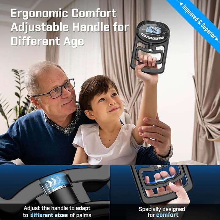 Hand Grip Strength Tester Trainer - Electronic Hand Dynamometer Forearm Grip Strengthener Exerciser Digital Training Gauge 265 Lbs 120 Kgs for Sport Home School Use - Image 5
