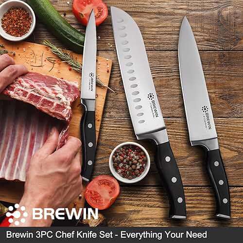 Brewin Professional Kitchen Knives, 3PC Chef Knife Set Sharp Knives for Kitchen High Carbon Stainless Steel, Japanese Cooking Knife with Gift Box - Image 2