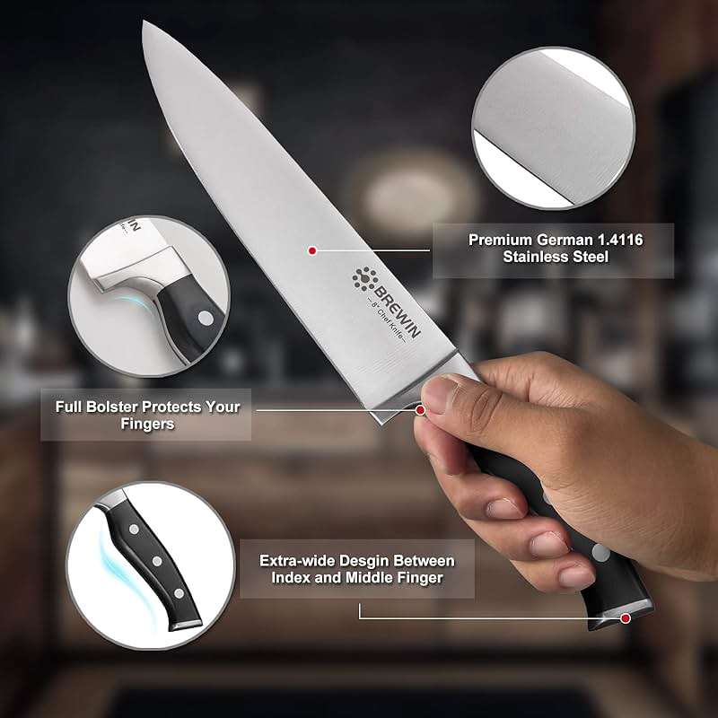 Brewin Professional Kitchen Knives, 3PC Chef Knife Set Sharp Knives for Kitchen High Carbon Stainless Steel, Japanese Cooking Knife with Gift Box - Image 5