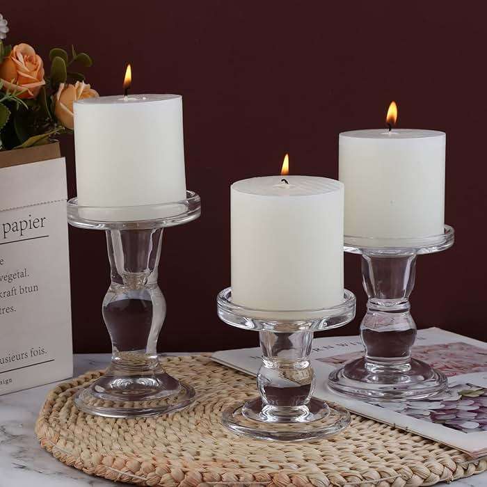 BTGLLAS 6-Piece Set of Glass Candlestick, Crystal Candlestick Holder Holder and Conical Candle, Christmas Candle Holder Decoration, Family Living Room Wedding Candle Holder (Clear 2sets) - Image 2