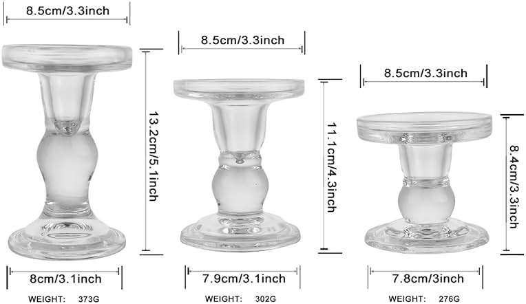 BTGLLAS 6-Piece Set of Glass Candlestick, Crystal Candlestick Holder Holder and Conical Candle, Christmas Candle Holder Decoration, Family Living Room Wedding Candle Holder (Clear 2sets) - Image 3