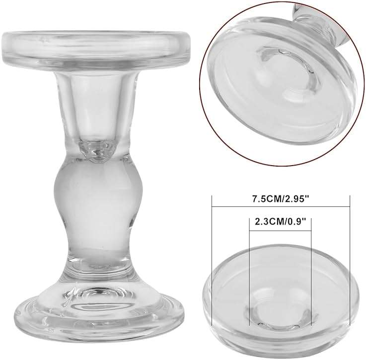 BTGLLAS 6-Piece Set of Glass Candlestick, Crystal Candlestick Holder Holder and Conical Candle, Christmas Candle Holder Decoration, Family Living Room Wedding Candle Holder (Clear 2sets) - Image 5