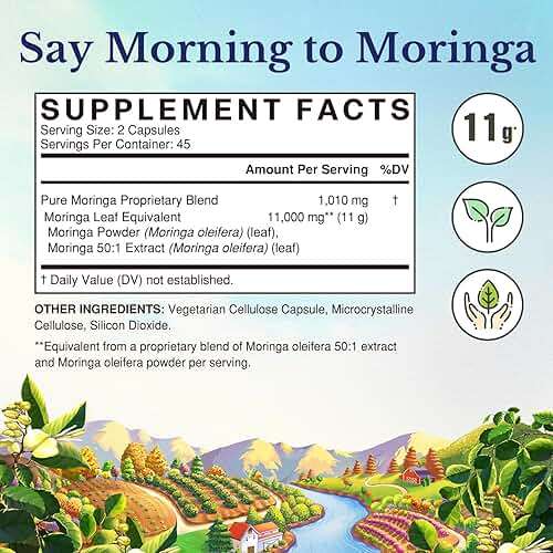 Vitalitown Moringa Capsules, Pure Moringa Oleifera Leaves, No Sticks, No Caffeine, Energy, Immune, 90 Capsules - Image 2
