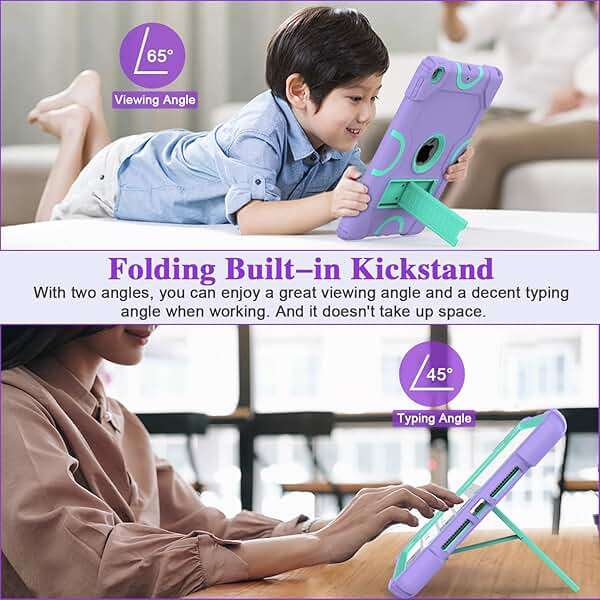 ZoneFoker for iPad 9th Generation Case, iPad 8th 7th Generation Case, iPad 10.2 Inch 2021/2020/2019 Case, Heavy Duty Rugged Shockproof Protective Cover with Kickstand Purple/Green - Image 4