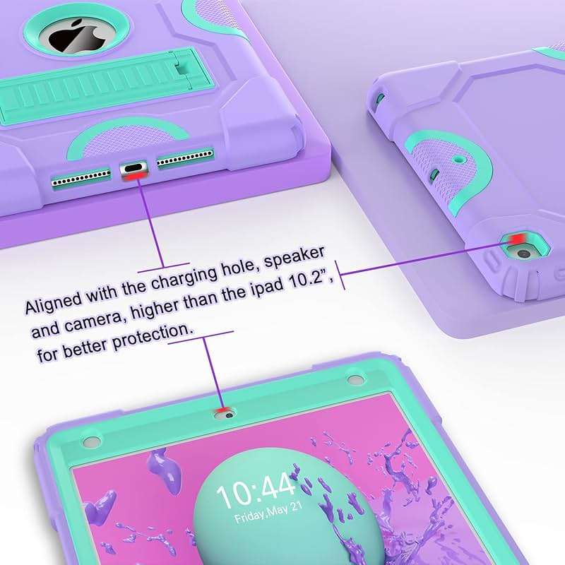 ZoneFoker for iPad 9th Generation Case, iPad 8th 7th Generation Case, iPad 10.2 Inch 2021/2020/2019 Case, Heavy Duty Rugged Shockproof Protective Cover with Kickstand Purple/Green - Image 5