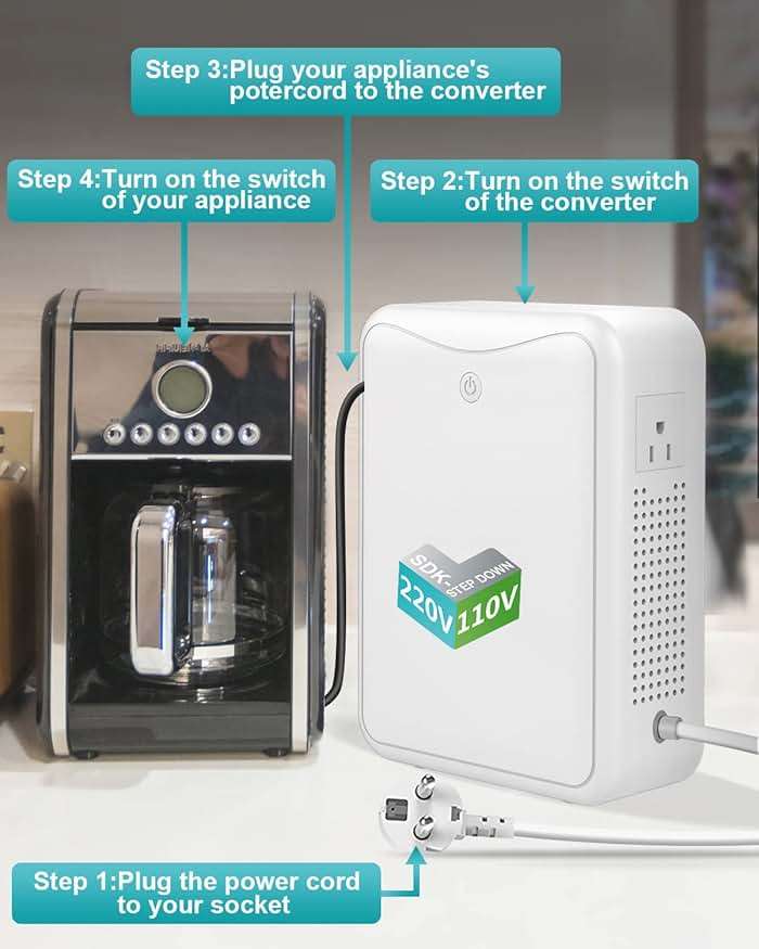 220v to 110v Step Down Transformer 1000W Power Voltage Converters, No Noise, Suit for Coffee Machines, Rice Cookers and Other Kitchen Appliances，Using US and Japan Appliance in Asia or Europe - Image 5
