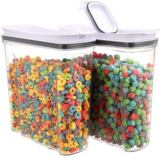 FreshKeeper Cereal Containers Storage Set, Airtight Food Storage Container with Lid 4L/135.2oz, 2PCS BPA-FREE Plastic Pantry Organization Canisters for Rice Cereal Flour Sugar Dry Food in Kitchen - Image 1