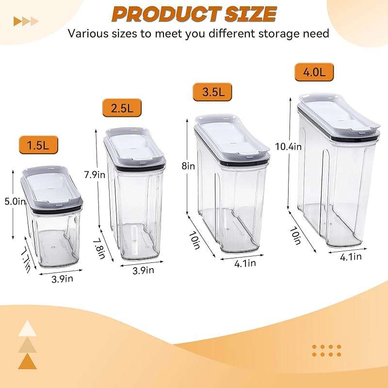 FreshKeeper Cereal Containers Storage Set, Airtight Food Storage Container with Lid 4L/135.2oz, 2PCS BPA-FREE Plastic Pantry Organization Canisters for Rice Cereal Flour Sugar Dry Food in Kitchen - Image 3