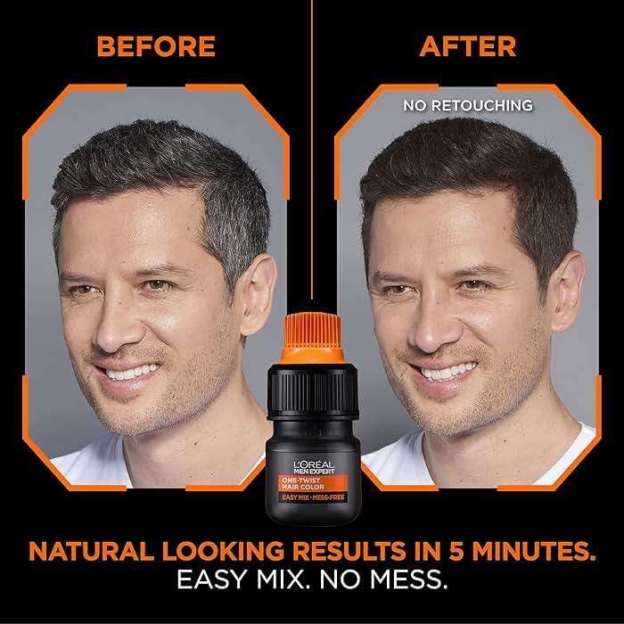 L’Oreal Paris Men Expert One Twist Mess Free Permanent Hair Color, Mens Hair Dye to Cover Grays, Easy Mix Ammonia Free Application, Dark Brown 03, 2 Application Kit - Image 2
