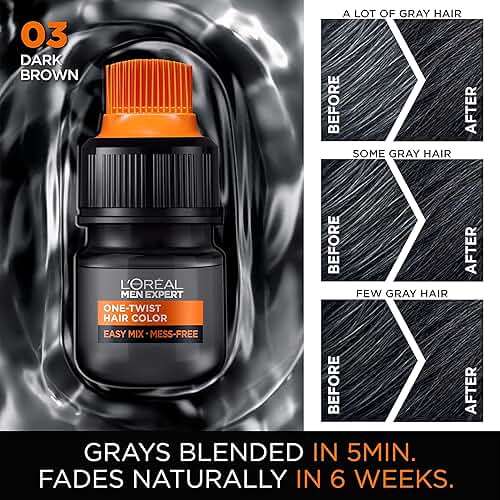L’Oreal Paris Men Expert One Twist Mess Free Permanent Hair Color, Mens Hair Dye to Cover Grays, Easy Mix Ammonia Free Application, Dark Brown 03, 2 Application Kit - Image 3