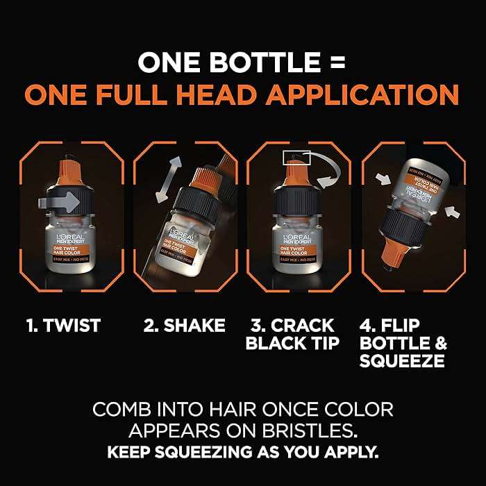 L’Oreal Paris Men Expert One Twist Mess Free Permanent Hair Color, Mens Hair Dye to Cover Grays, Easy Mix Ammonia Free Application, Dark Brown 03, 2 Application Kit - Image 5
