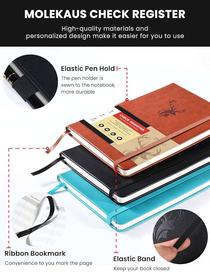 Check Registers for Personal Checkbook,Checkbook Register for Personal or Business, A5 Hardcover Registers Log to Track Payments, Deposits & Finances Transaction Black - Image 3