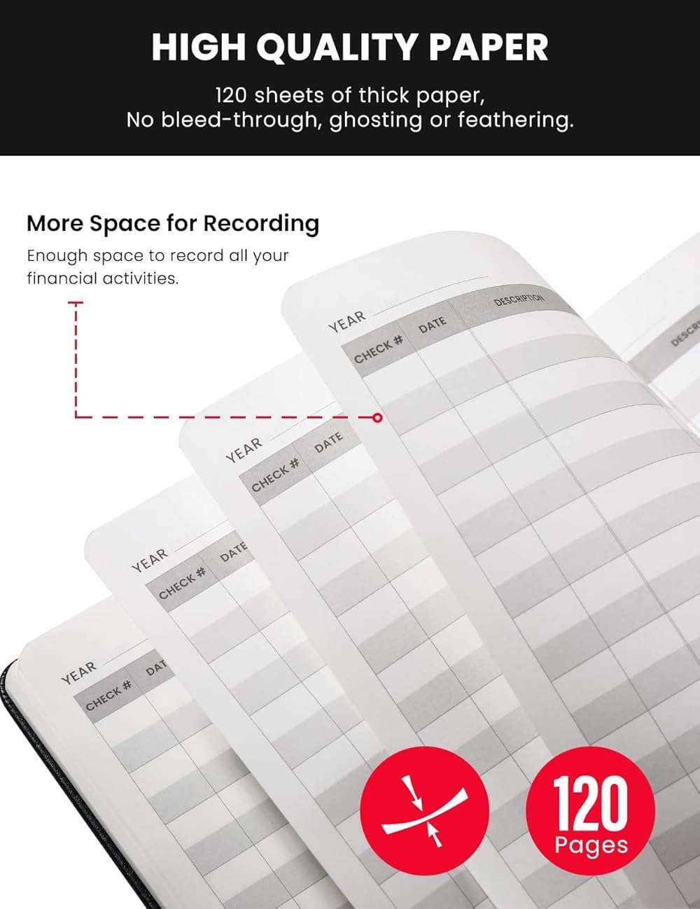 Check Registers for Personal Checkbook,Checkbook Register for Personal or Business, A5 Hardcover Registers Log to Track Payments, Deposits & Finances Transaction Black - Image 6