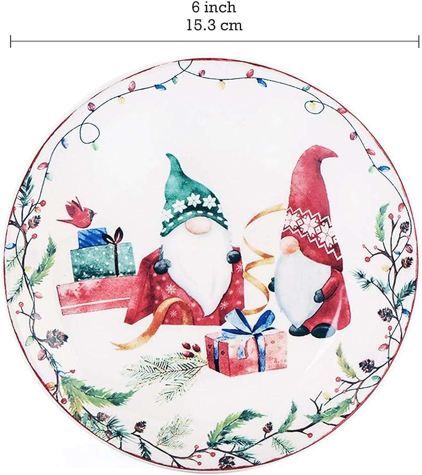 Bico Christmas Gnomes Appetizer Plates Set of 6, 6 Inch Small Ceramic Dessert Plates for Snacks, Salad, Tablescape, Microwave and Dishwasher Safe, Gift for Housewarming and Thanksgiving - Image 2