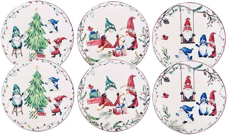Bico Christmas Gnomes Appetizer Plates Set of 6, 6 Inch Small Ceramic Dessert Plates for Snacks, Salad, Tablescape, Microwave and Dishwasher Safe, Gift for Housewarming and Thanksgiving - Image 4