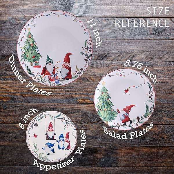 Bico Christmas Gnomes Appetizer Plates Set of 6, 6 Inch Small Ceramic Dessert Plates for Snacks, Salad, Tablescape, Microwave and Dishwasher Safe, Gift for Housewarming and Thanksgiving - Image 5