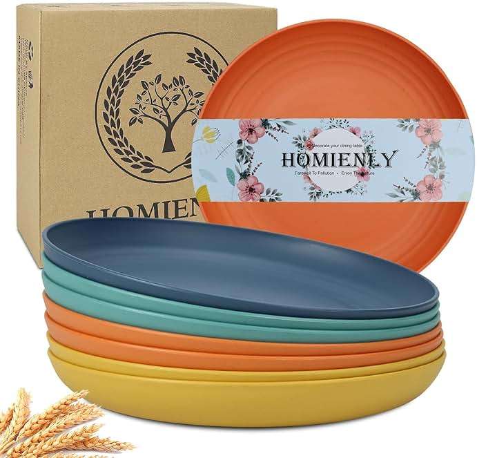 Homienly Deep Dinner Plates Set of 8 Alternative for Plastic Plates Microwave and Dishwasher Safe Wheat Straw Plates for Kitchen Unbreakable Kids Plate Set with 4 Colors (Classic Bright, 9 inch) - Image 1
