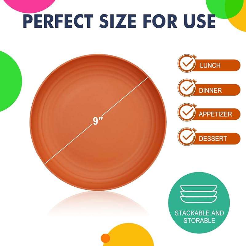 Homienly Deep Dinner Plates Set of 8 Alternative for Plastic Plates Microwave and Dishwasher Safe Wheat Straw Plates for Kitchen Unbreakable Kids Plate Set with 4 Colors (Classic Bright, 9 inch) - Image 2