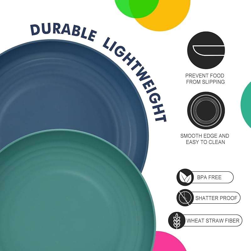 Homienly Deep Dinner Plates Set of 8 Alternative for Plastic Plates Microwave and Dishwasher Safe Wheat Straw Plates for Kitchen Unbreakable Kids Plate Set with 4 Colors (Classic Bright, 9 inch) - Image 3