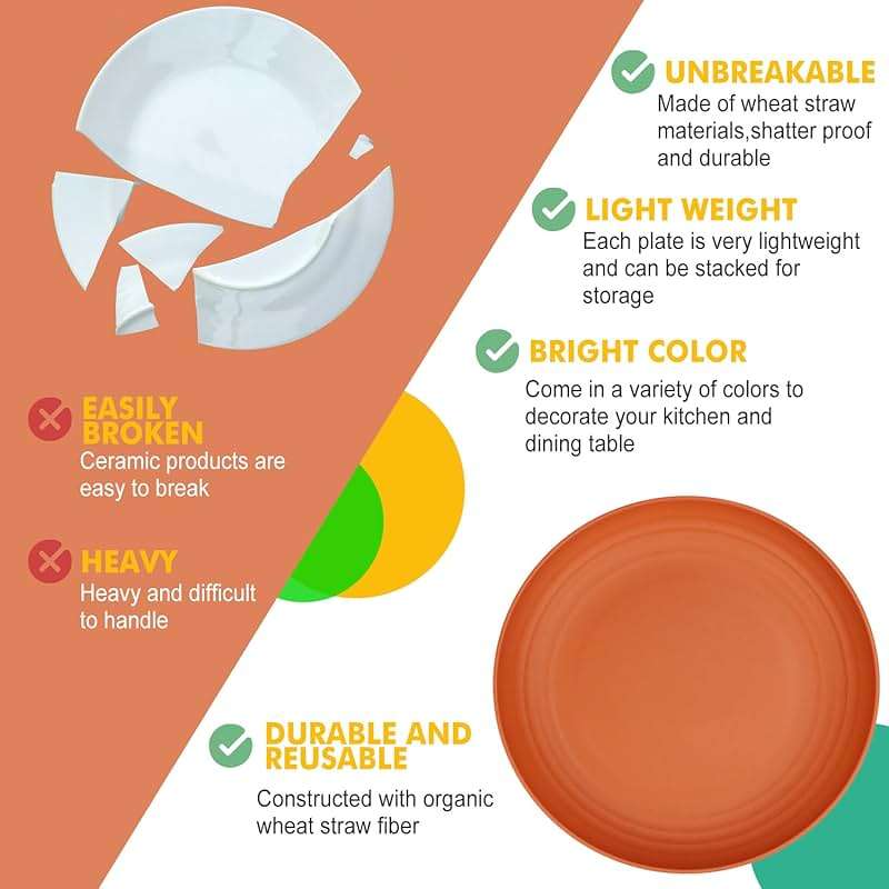 Homienly Deep Dinner Plates Set of 8 Alternative for Plastic Plates Microwave and Dishwasher Safe Wheat Straw Plates for Kitchen Unbreakable Kids Plate Set with 4 Colors (Classic Bright, 9 inch) - Image 4