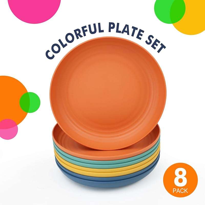 Homienly Deep Dinner Plates Set of 8 Alternative for Plastic Plates Microwave and Dishwasher Safe Wheat Straw Plates for Kitchen Unbreakable Kids Plate Set with 4 Colors (Classic Bright, 9 inch) - Image 6