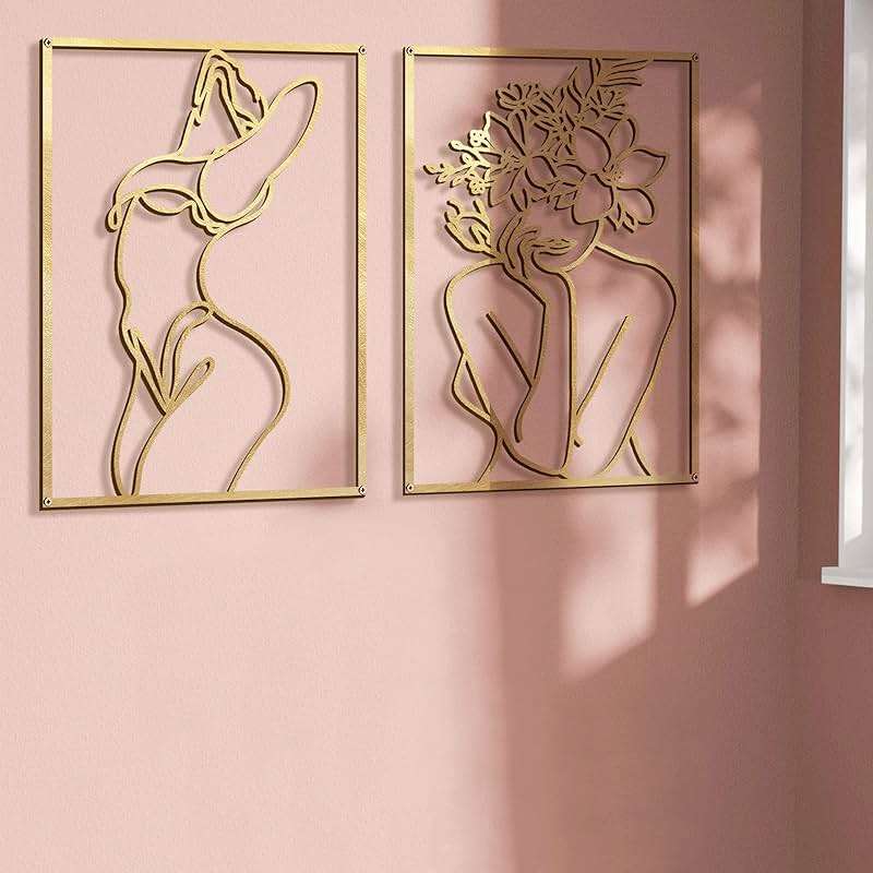 Glamativity 4 Pack Gold Wall Art Decor, Minimalist Single Line Real Metal Wall Art, Woman's Body Shape Abstract Wall Art (Gold Classic Style, 17 x 11.8'') - Image 6