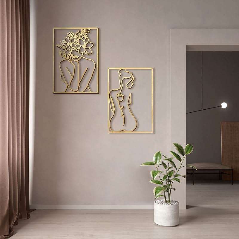 Glamativity 4 Pack Gold Wall Art Decor, Minimalist Single Line Real Metal Wall Art, Woman's Body Shape Abstract Wall Art (Gold Classic Style, 17 x 11.8'') - Image 7