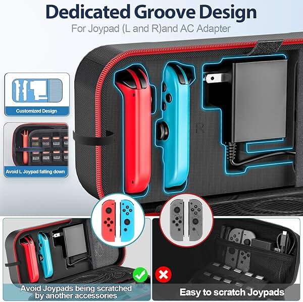 Switch Carrying Case Compatible with Nintendo & OLED, Portable Switch Travel Carry Case Fit for Joy-Con and Adapter, Hard Shell Protective OLED Pouch Bag with 20 Games, Red Interactive Gaming Figures - Image 3
