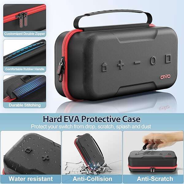 Switch Carrying Case Compatible with Nintendo & OLED, Portable Switch Travel Carry Case Fit for Joy-Con and Adapter, Hard Shell Protective OLED Pouch Bag with 20 Games, Red Interactive Gaming Figures - Image 5