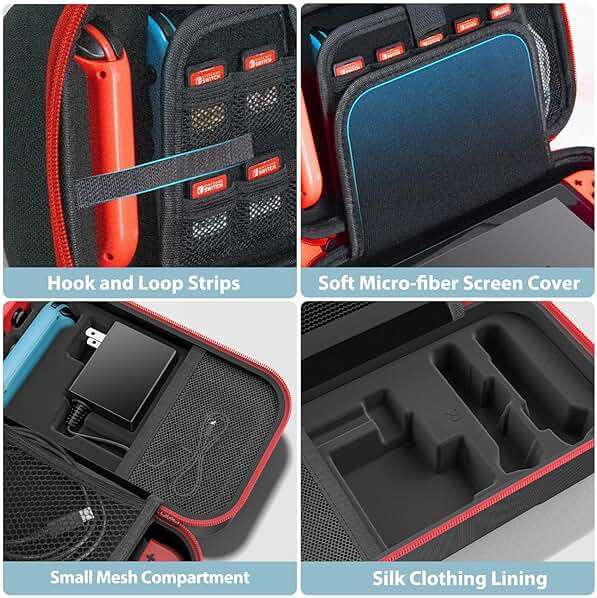 Switch Carrying Case Compatible with Nintendo & OLED, Portable Switch Travel Carry Case Fit for Joy-Con and Adapter, Hard Shell Protective OLED Pouch Bag with 20 Games, Red Interactive Gaming Figures - Image 6