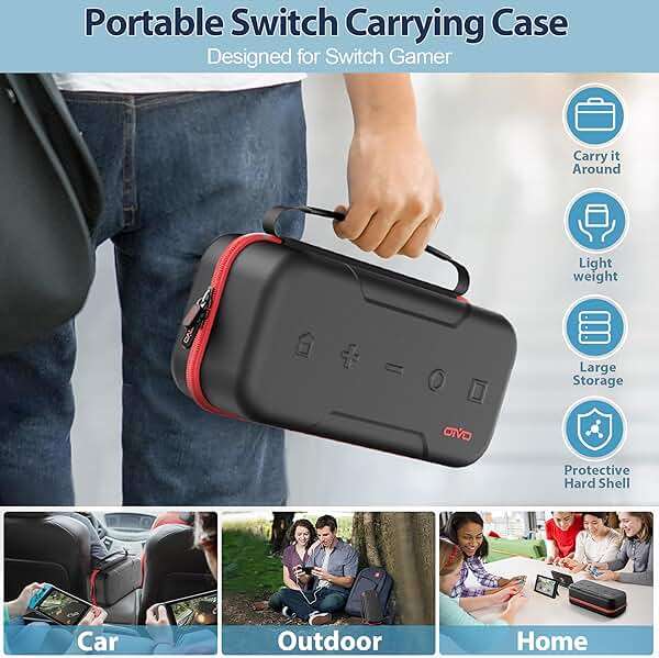 Switch Carrying Case Compatible with Nintendo & OLED, Portable Switch Travel Carry Case Fit for Joy-Con and Adapter, Hard Shell Protective OLED Pouch Bag with 20 Games, Red Interactive Gaming Figures - Image 7