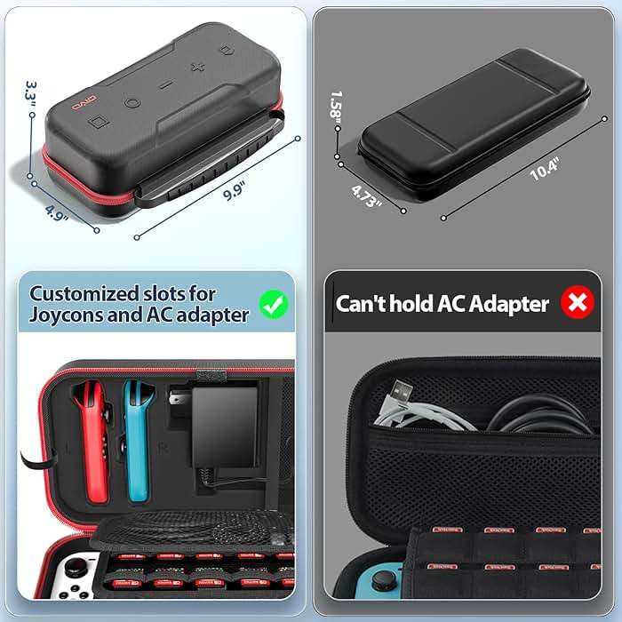 Switch Carrying Case Compatible with Nintendo & OLED, Portable Switch Travel Carry Case Fit for Joy-Con and Adapter, Hard Shell Protective OLED Pouch Bag with 20 Games, Red Interactive Gaming Figures - Image 8