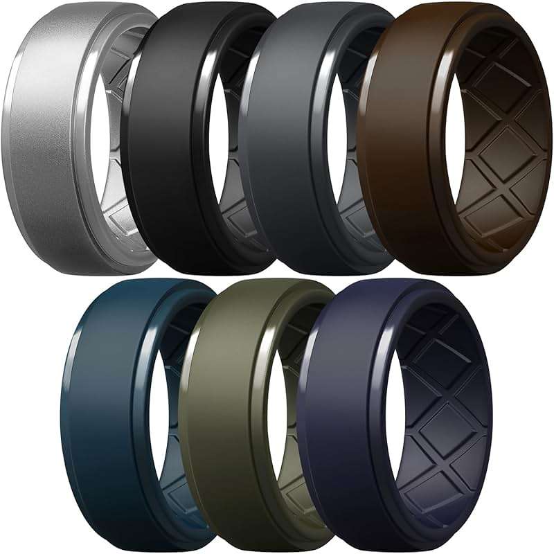 Egnaro Men's Silicone Rings 10mm Wide 2.5mm Thick Rubber Wedding Bands, Multipack 1/4/7 Breathable Comfort Fit For Workout - Image 1
