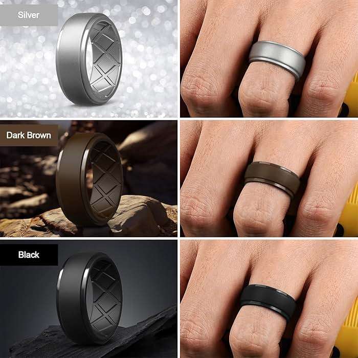 Egnaro Men's Silicone Rings 10mm Wide 2.5mm Thick Rubber Wedding Bands, Multipack 1/4/7 Breathable Comfort Fit For Workout - Image 3