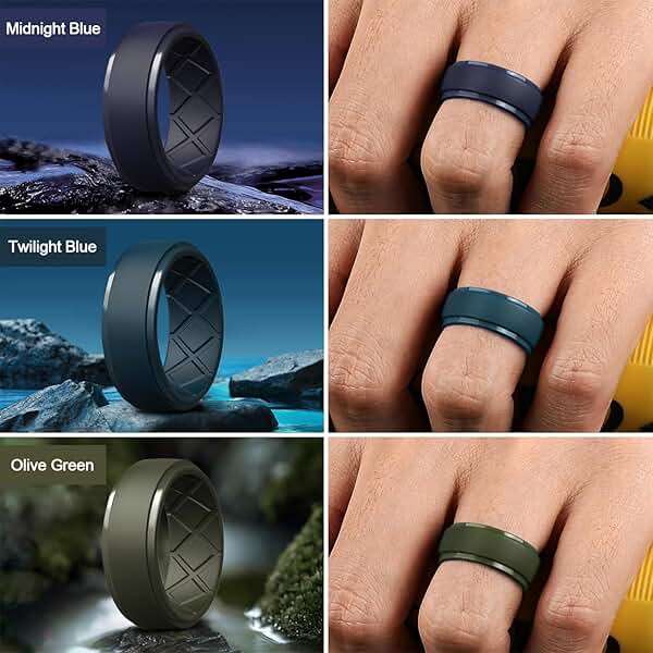 Egnaro Men's Silicone Rings 10mm Wide 2.5mm Thick Rubber Wedding Bands, Multipack 1/4/7 Breathable Comfort Fit For Workout - Image 4