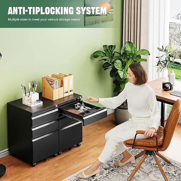 Letaya 3 Drawer Mobile File Cabinet with Lock,Under Desk Metal Filing Cabinets for Home Office Organizer Letters/Legal/A4((Fully Assembled-Black) - Image 4