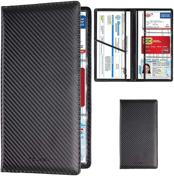 TOURSUIT Car Registration and Insurance Card Holder, Vehicle License Document Glove Box Compartment Organizer, Interior Car Accessories for Women Men (Carbon Fiber Black) - Image 1