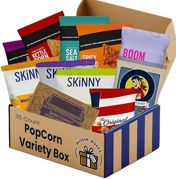 Popcorn Variety Pack – Popcorn Snack Pack with Individually Wrapped Bags – Bulk Snack Box for Adults, Kids, Office, and School – 35 Count Assembled by Bussin Boxes - Image 1