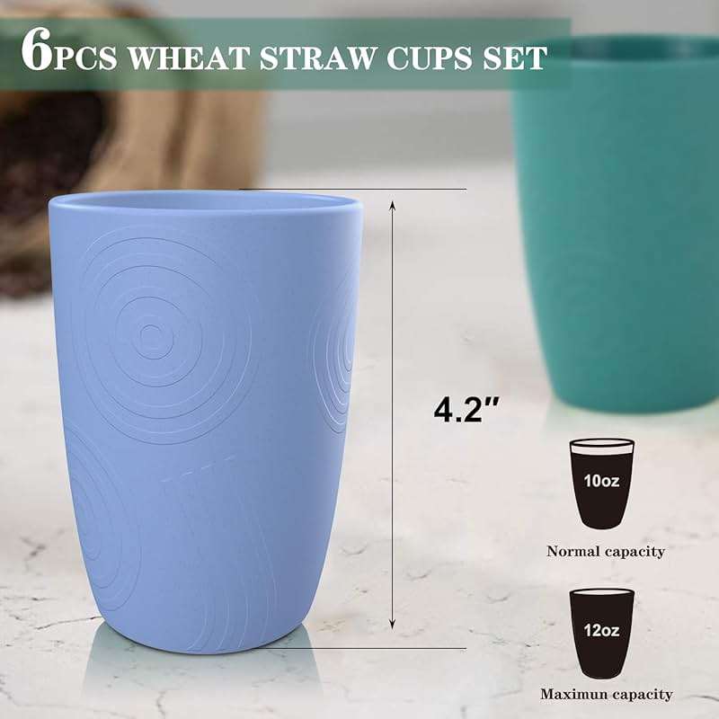Homienly Plastic Cups Alternatives Unbreakable Drinking Glasses Wheat Straw Cup Sets for Kitchen Camping Party RV Stackable Water Tumblers Dishwasher Freezer & Microwave Safe 6 PCS (12OZ, Multi) - Image 2